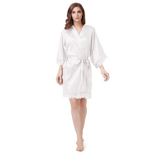 Women's Blank Bridal Day Robe White With Crochet Detail