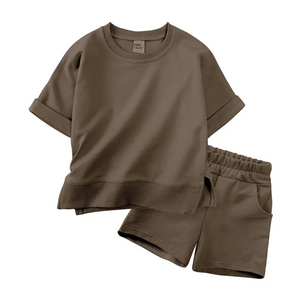 Kids Tales Spring Shorts and Tee Sets Brown