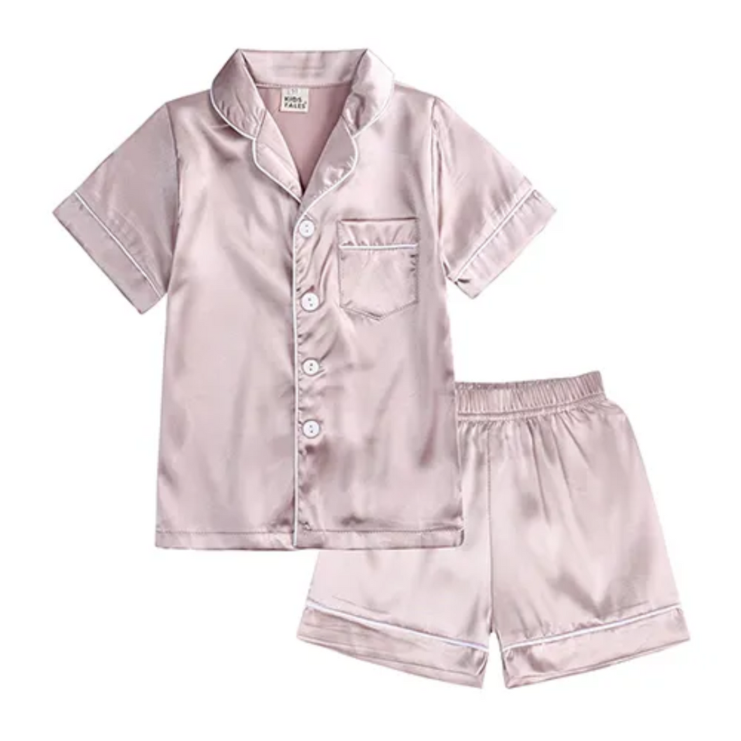 Kids Tales Silk Style Shorts Pyjama Set -  Fawn