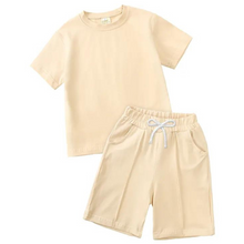 Load image into Gallery viewer, Boy&#39;s Smart Shorts &amp; T-Shirt Co-ord - Beige
