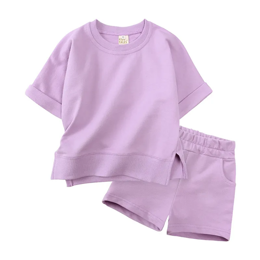 Kids Tales Spring Shorts and Tee Sets Lilac