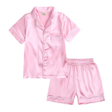 Load image into Gallery viewer, Kids Tales Silk Style Shorts Pyjama Set -  Pink
