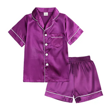 Load image into Gallery viewer, Kids Tales Silk Style Shorts Pyjama Set -  Purple
