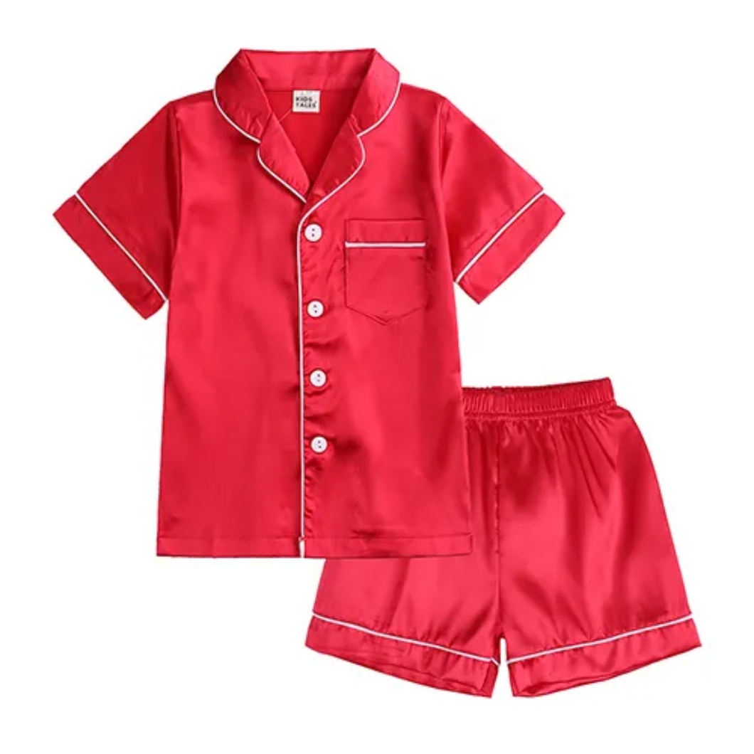 Red silk pyjamas shorts set 2025