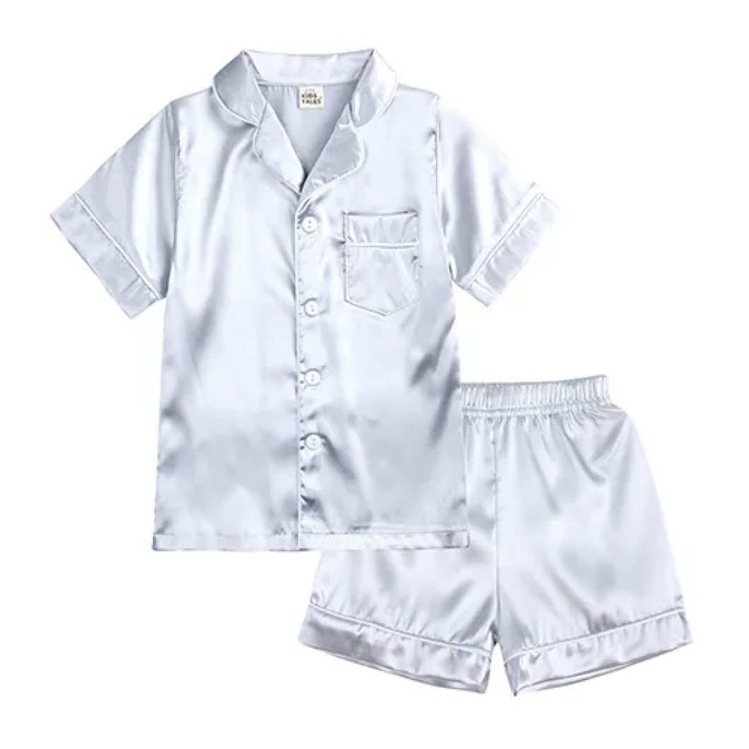 Kids Tales Silk Style Shorts Pyjama Set Light Grey/Silver